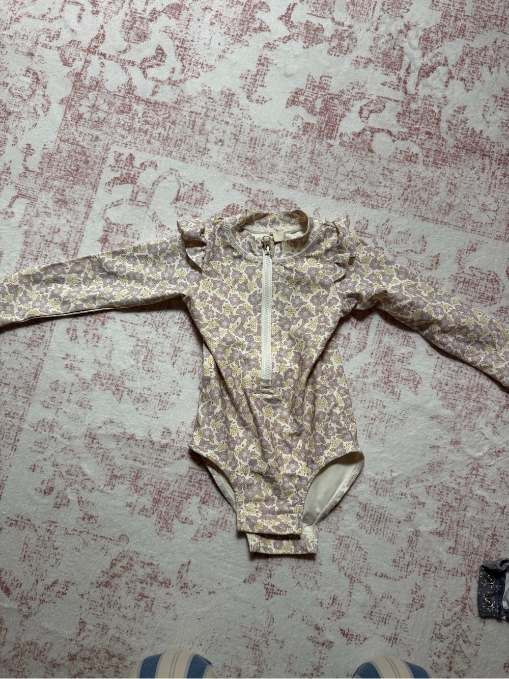 Quincy Mae Long-Sleeve One-Piece Swimsuit in Lilac Floral